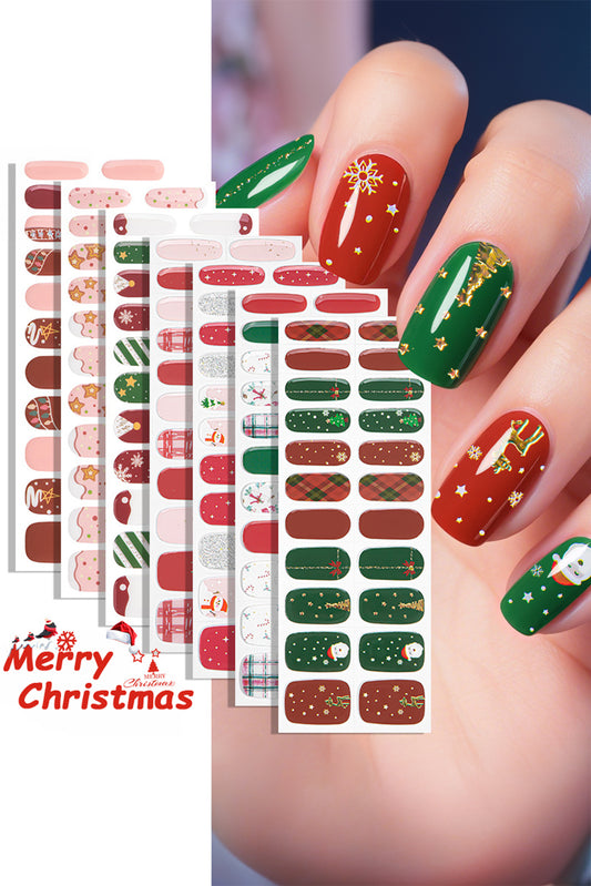 Fiery Red 22pcs Christmas Fashion Mixed Tone Gel Nail Sticker Set