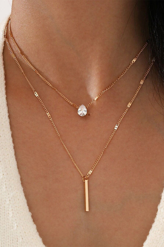 Gold Layered Rhinestone Pendant Necklace