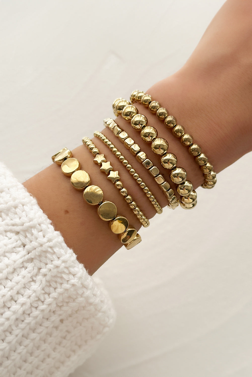 Gold Plated 6pcs Star Round Disk Ball Beading Bracelet Set