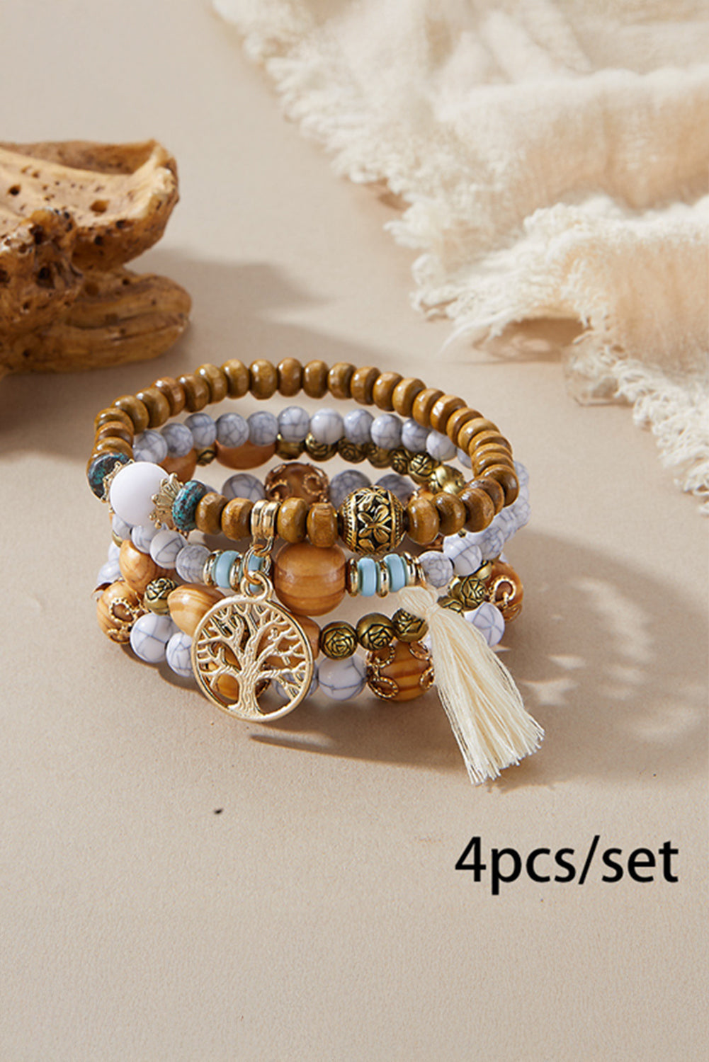 Thai Curry Boho Tassel Beaded Multi Layer Bracelet Set