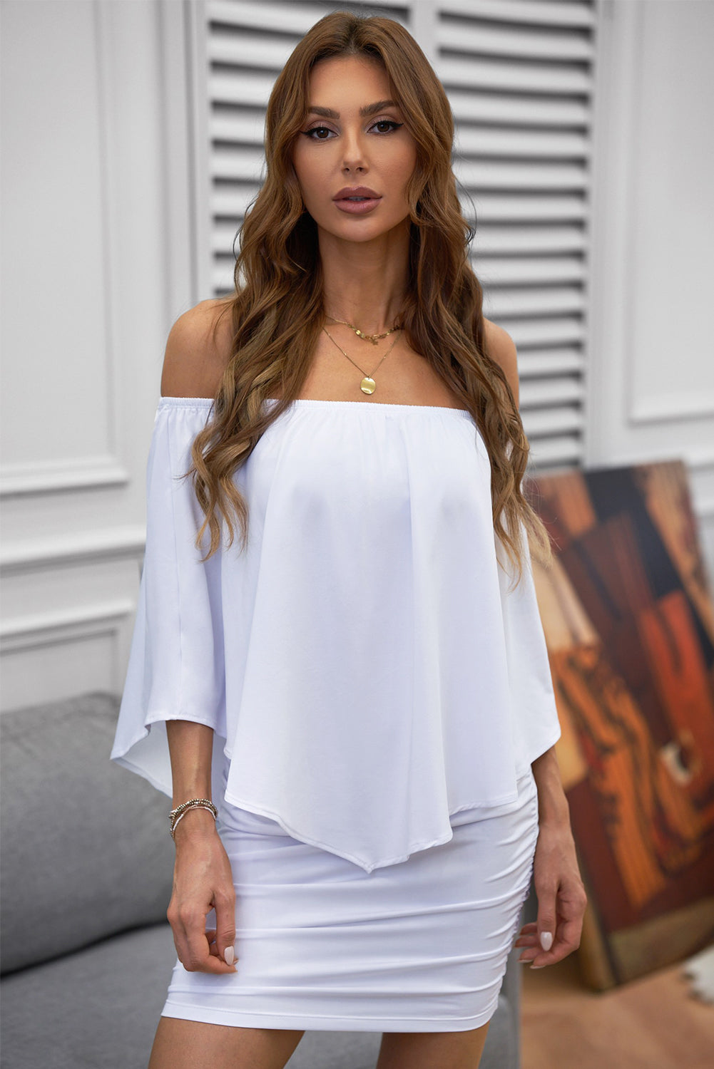 Dressing Layered White Mini Poncho Dress