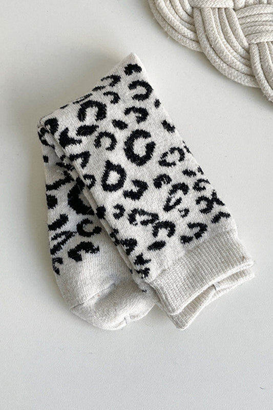 White Leopard Ribbed Edge Tube Socks