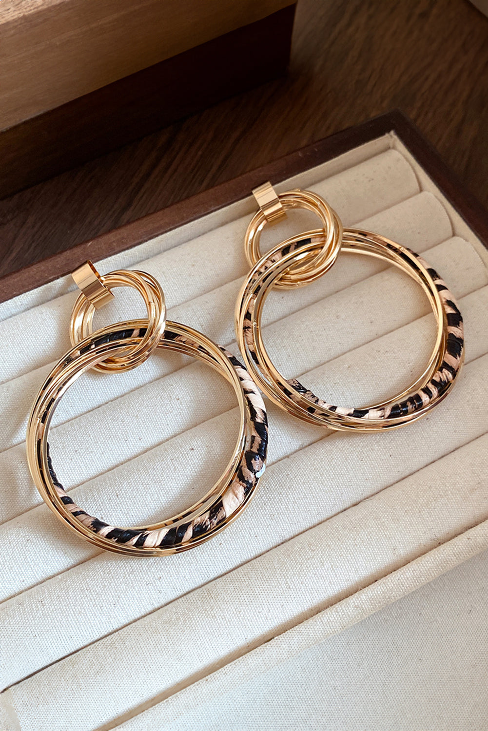 Gold Multi Hoop Leopard Detail Boho Fashion Earrings