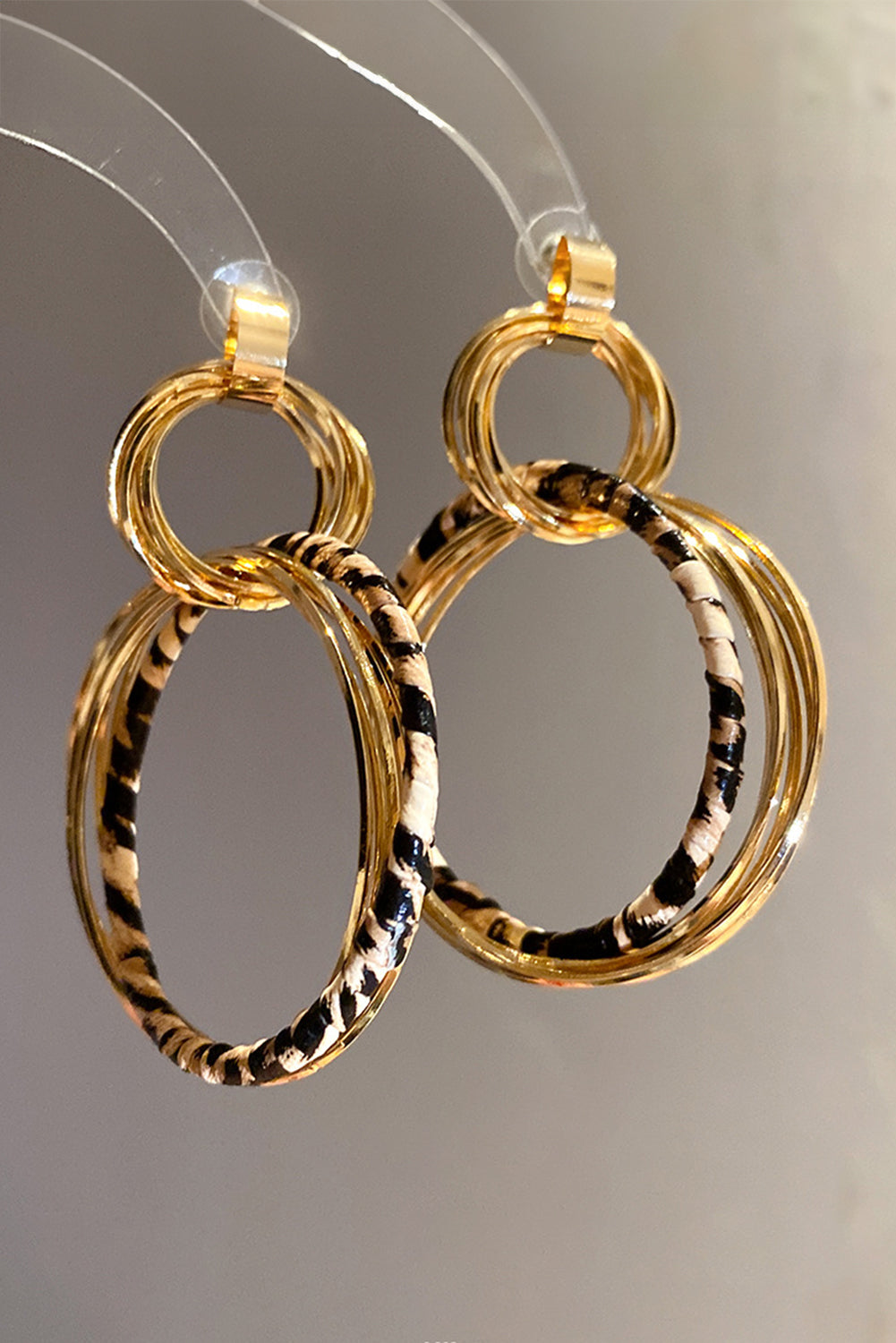 Gold Multi Hoop Leopard Detail Boho Fashion Earrings