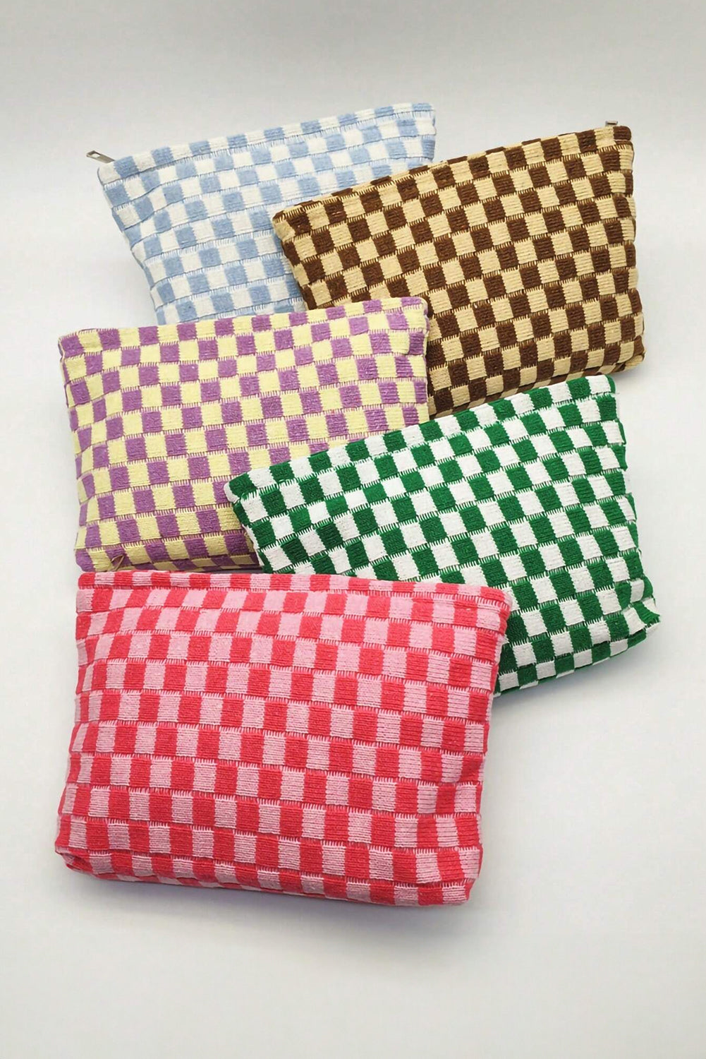 Bright Pink Checkered Print Cosmetic Bag