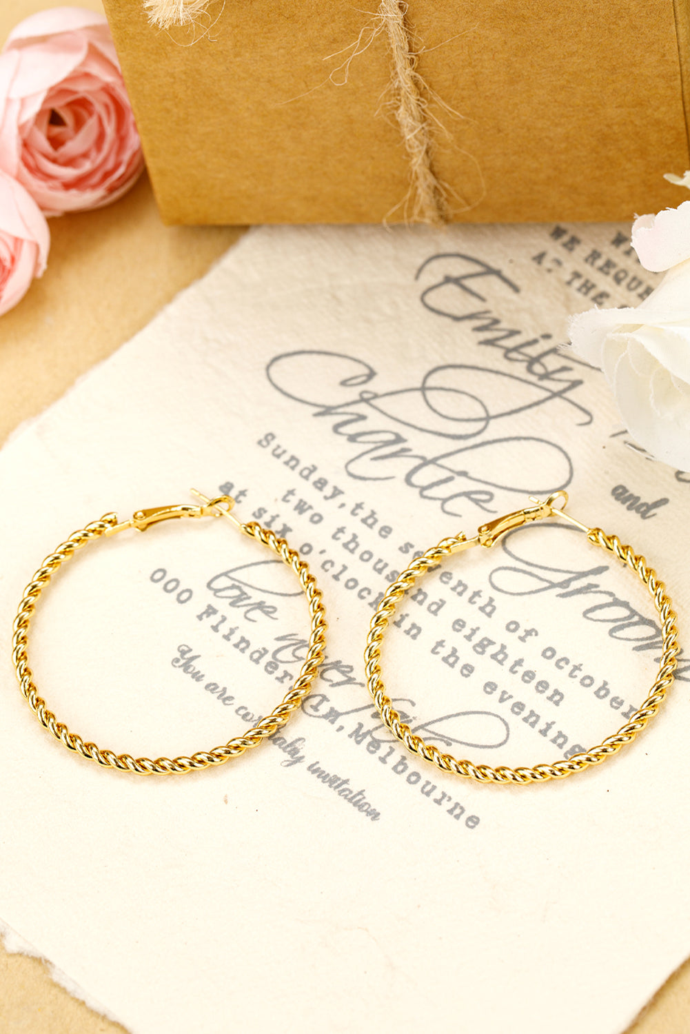 Gold Twisted Detail Plated Alloy Large Hoop Earrings