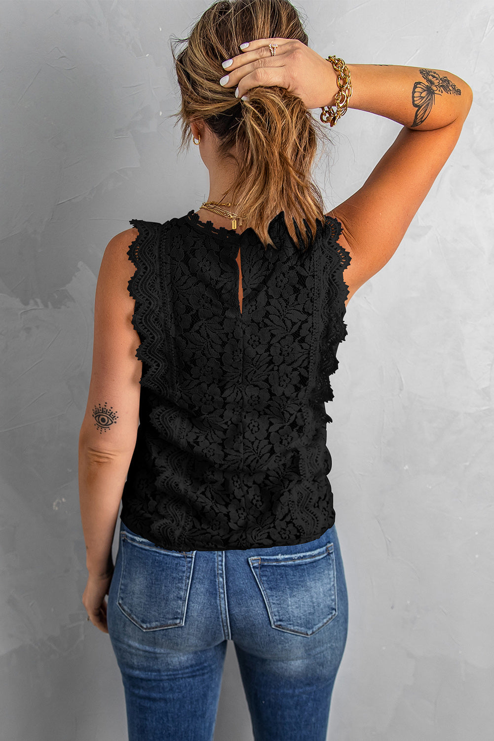 Black Lace V Neck Tank Top