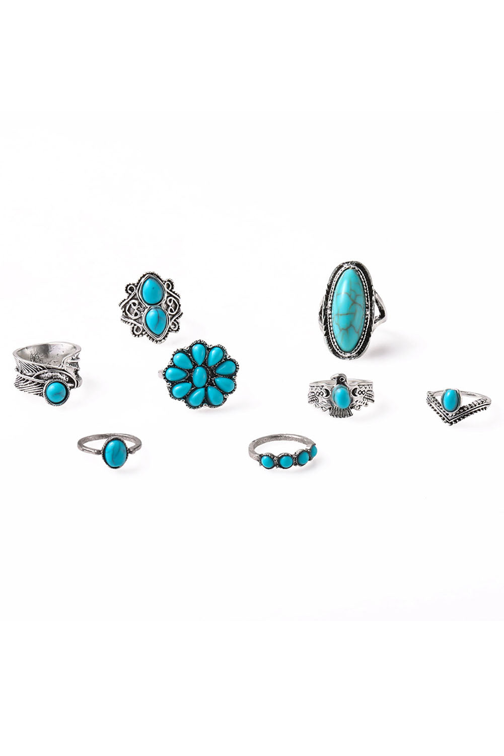 Green Vintage Western Turquoise 8-piece Ring Set