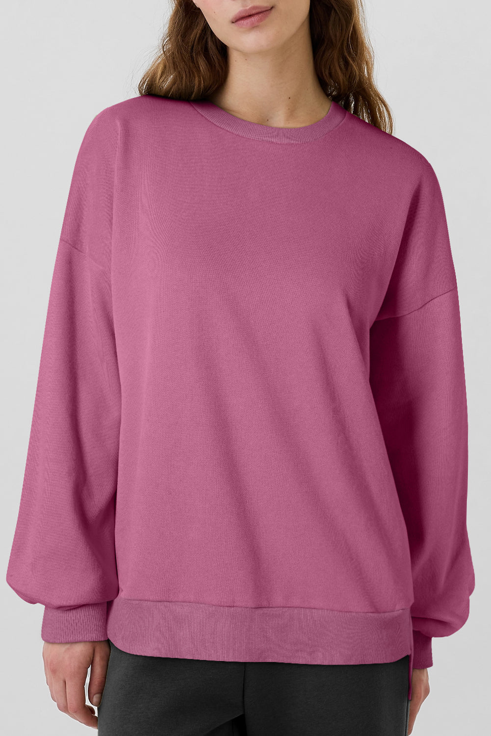 Valerian Solid Fleece Lined Drop Shoulder High Low Sweatshirt