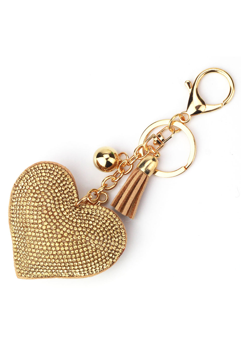 Gold Full Rhinestone Heart Pendant Tassel Key Ring