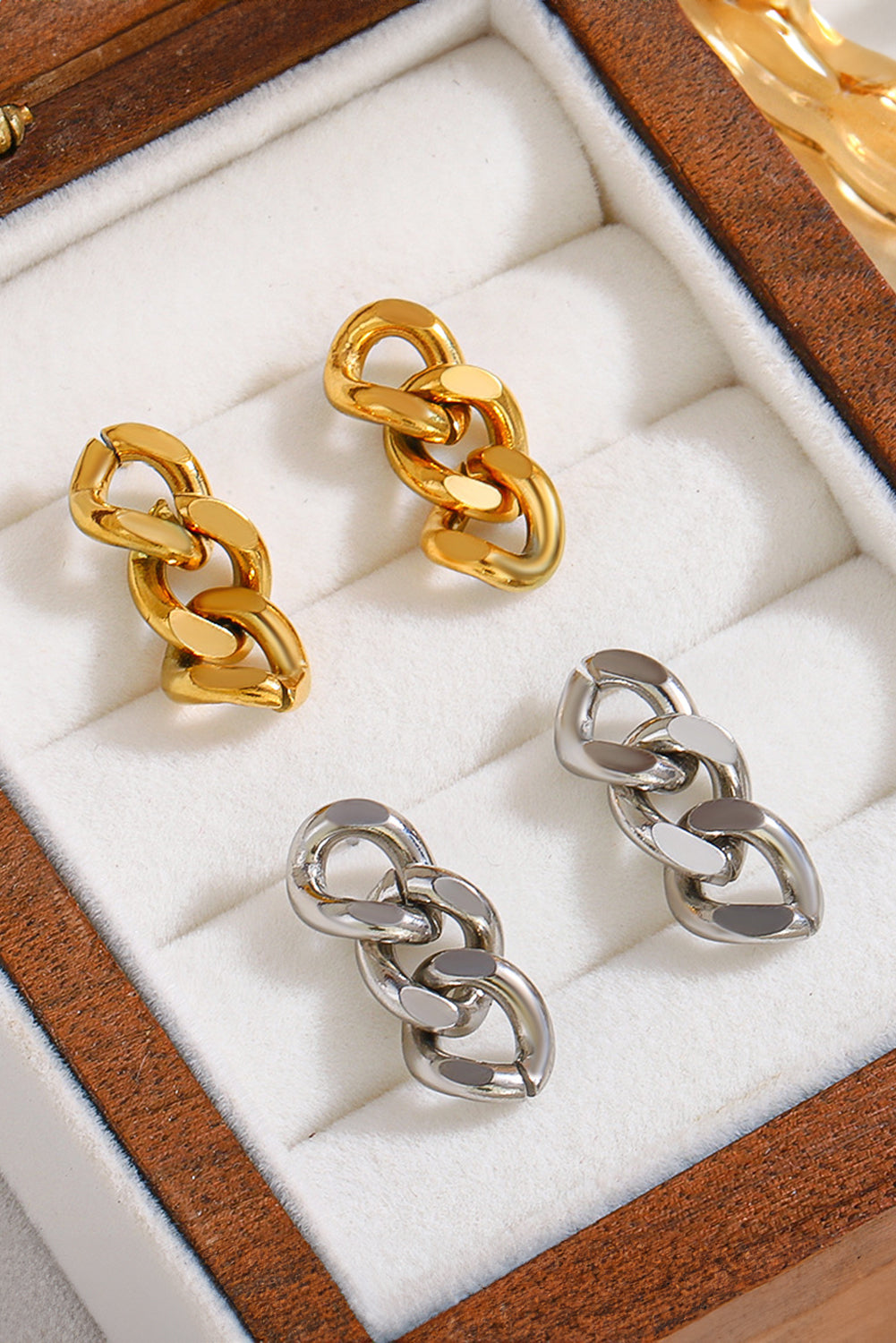 Gold Chain Link Plate Alloy Drop Earrings