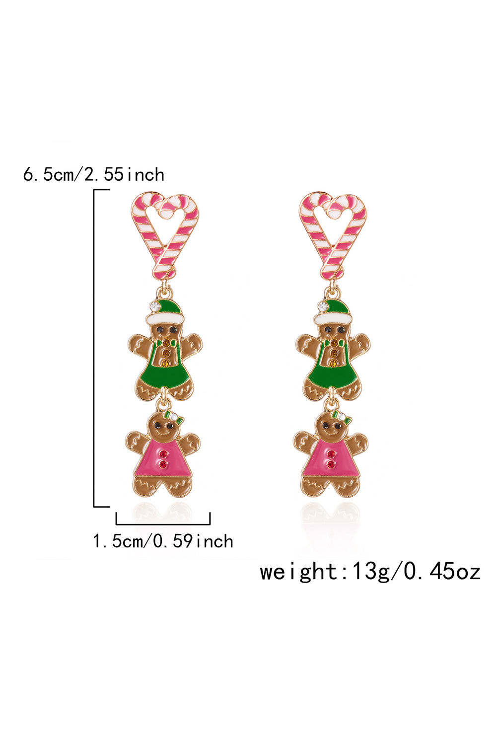Thai Curry Gingerbread Man Candy Cane Heart Pendant Christmas Earrings