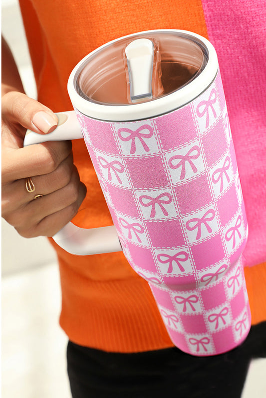 Bonbon Bow Knot Checkered Print Handle Large Tumbler 40OZ