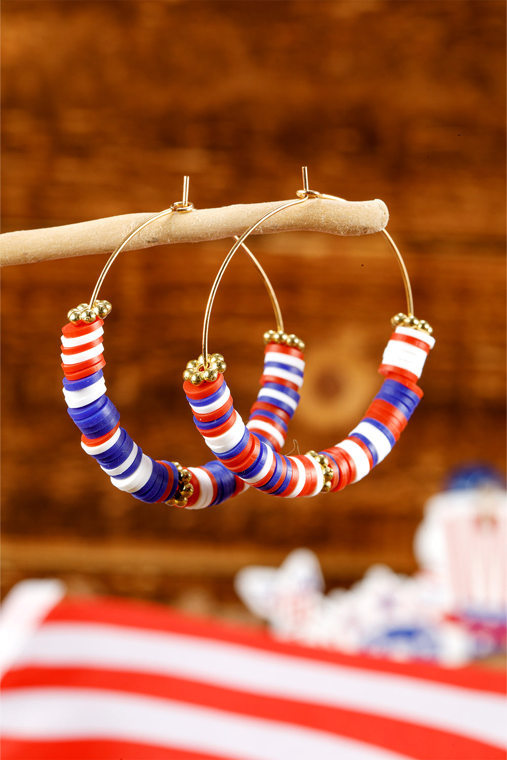 Dark Blue American Flag Inspired Beaded Large Hoop Earrings