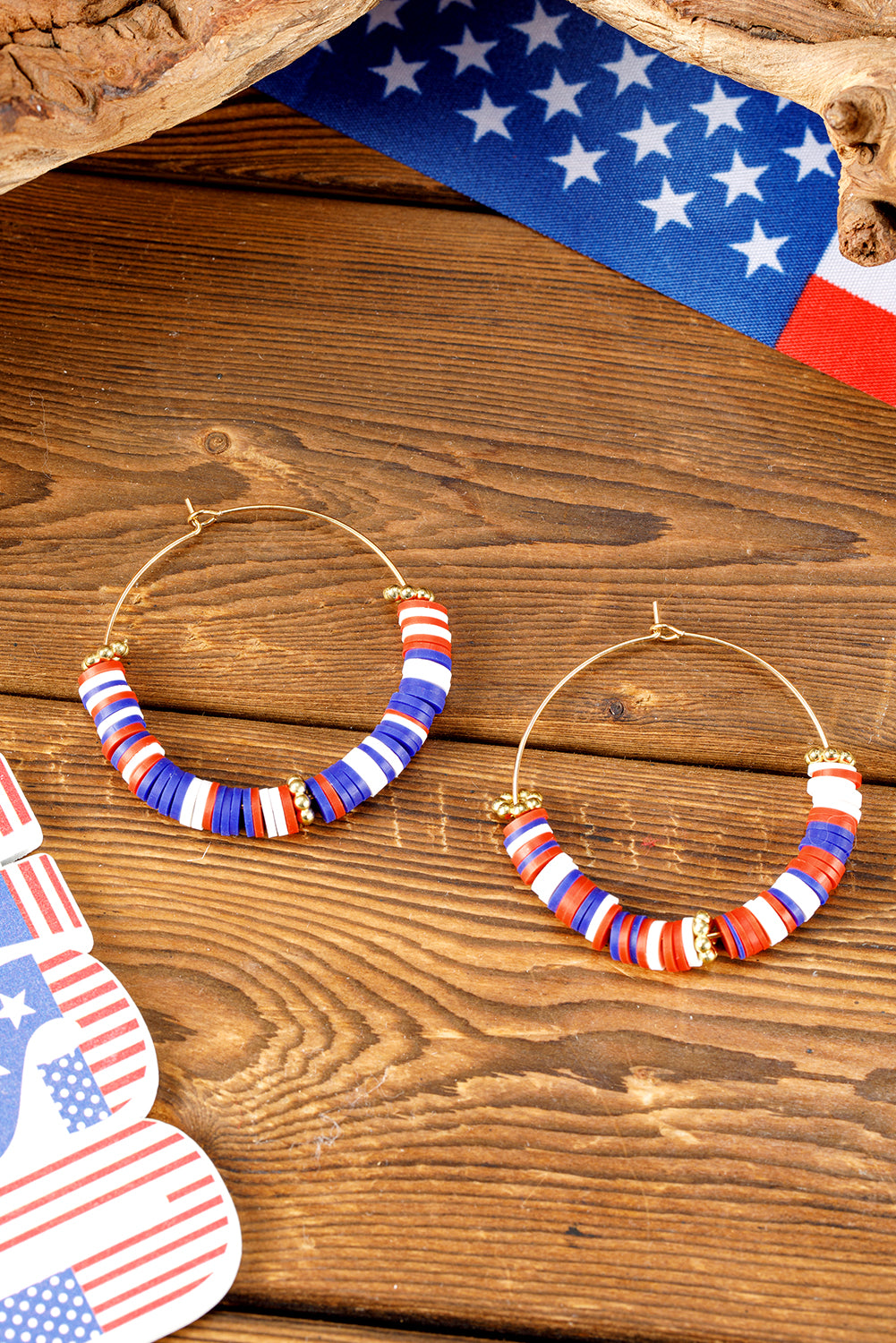 Dark Blue American Flag Inspired Beaded Large Hoop Earrings