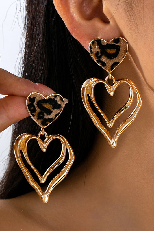 Gold Plated Irregular Hollowed Heart Leopard Studded Earrings