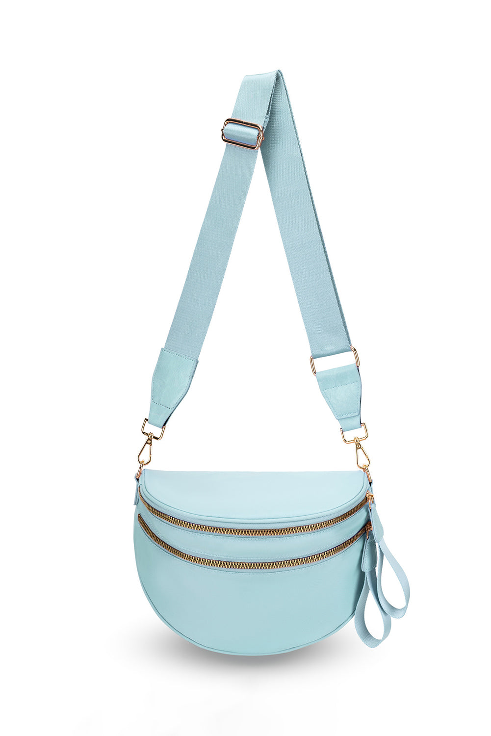 Light Blue Double Zip Crescent Shape Adjustable Sling Bag
