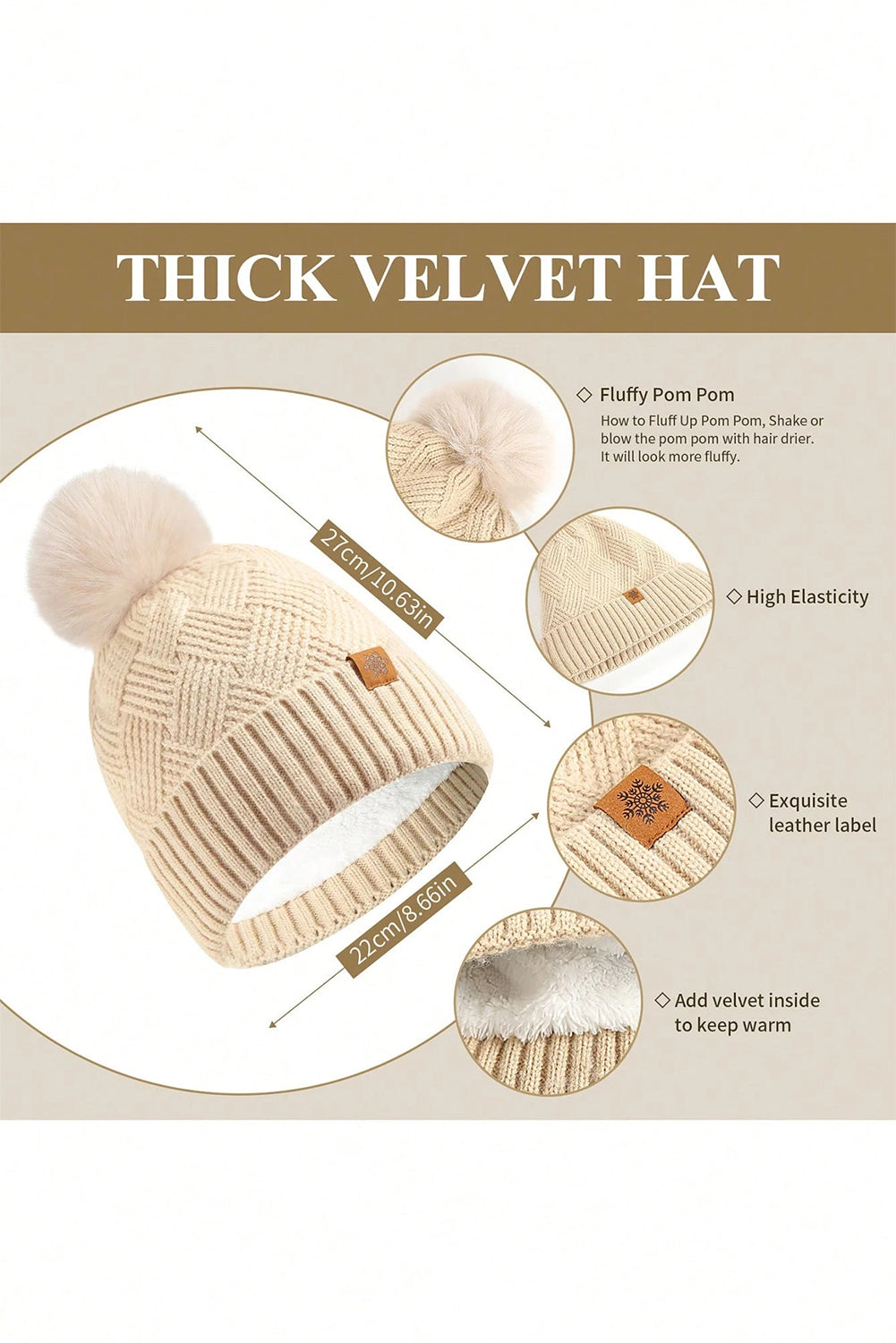 White Fleece Liner Beanie Hat Scarf and Gloves 3pcs Winter Set
