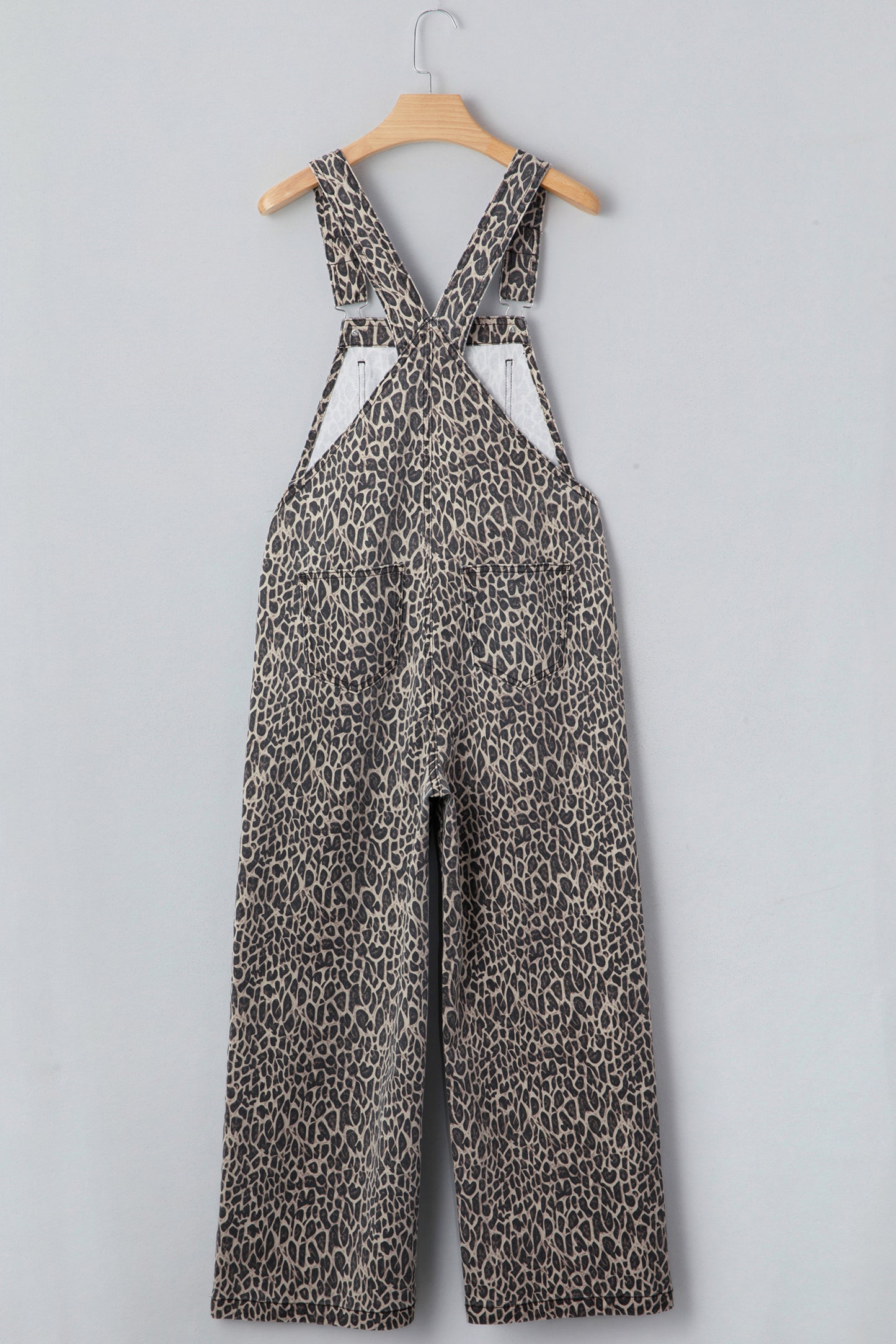 Brown  Leopard Print Straight Leg Loose Denim Overall Jumpsuit