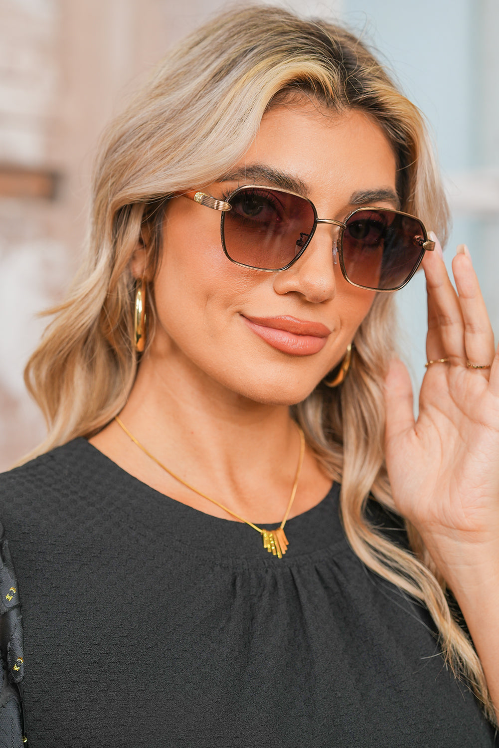 Gold Asymmetric Bar Pendant Plated Alloy Necklace