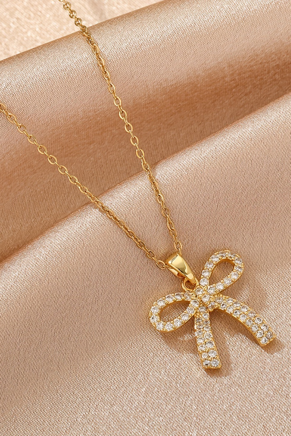 Gold Plated Rhinestone Bowknot Pendant Necklace