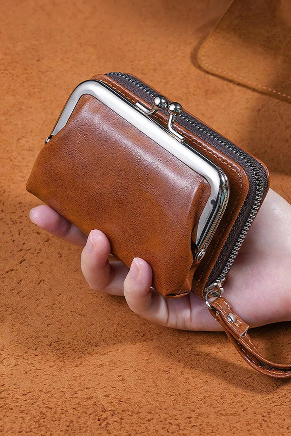 Chestnut Minimalist Wristlet PU Leather Coin Purse