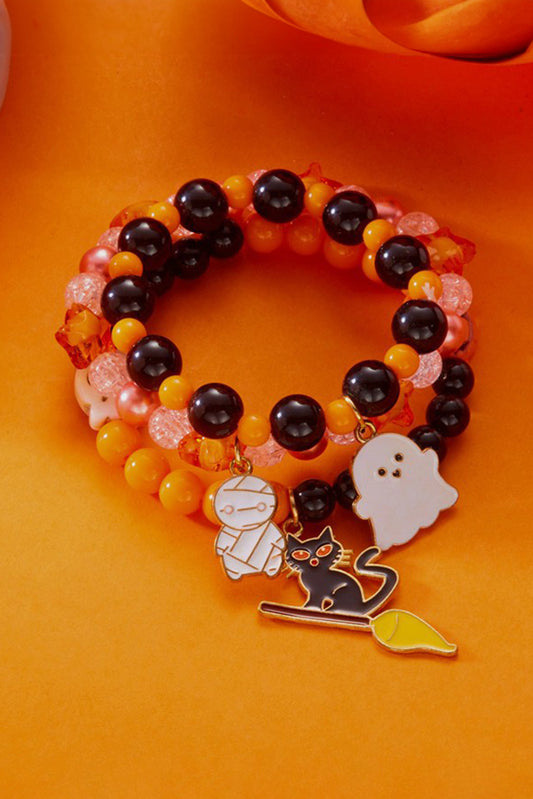 Orange 3pcs Halloween Pendent Elastic Beading Bracelet