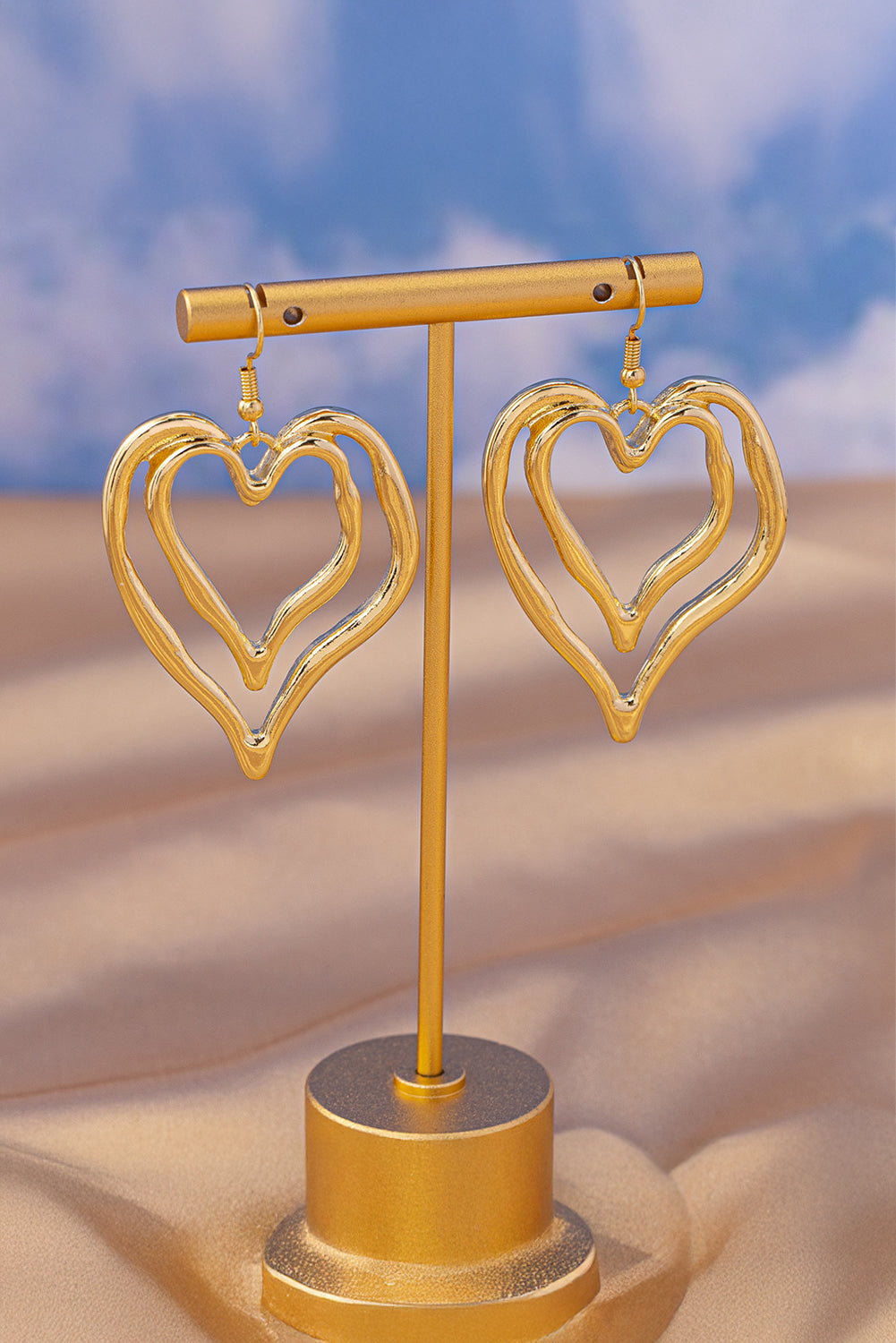 Gold Double Heart Shape Plated Alloy Dangle Earrings