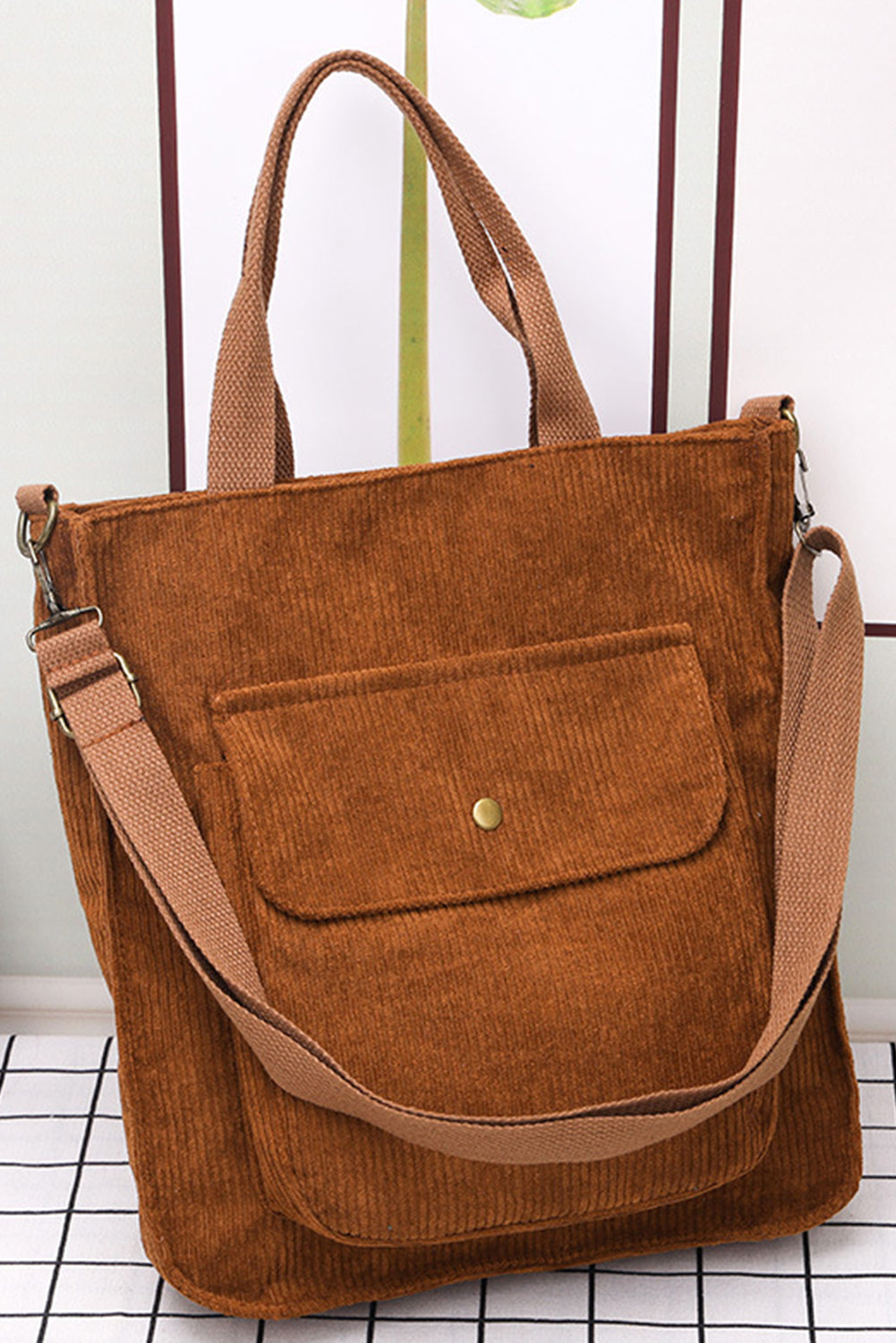 Chestnut Detachable Shoulder Strap Large Corduroy Bag