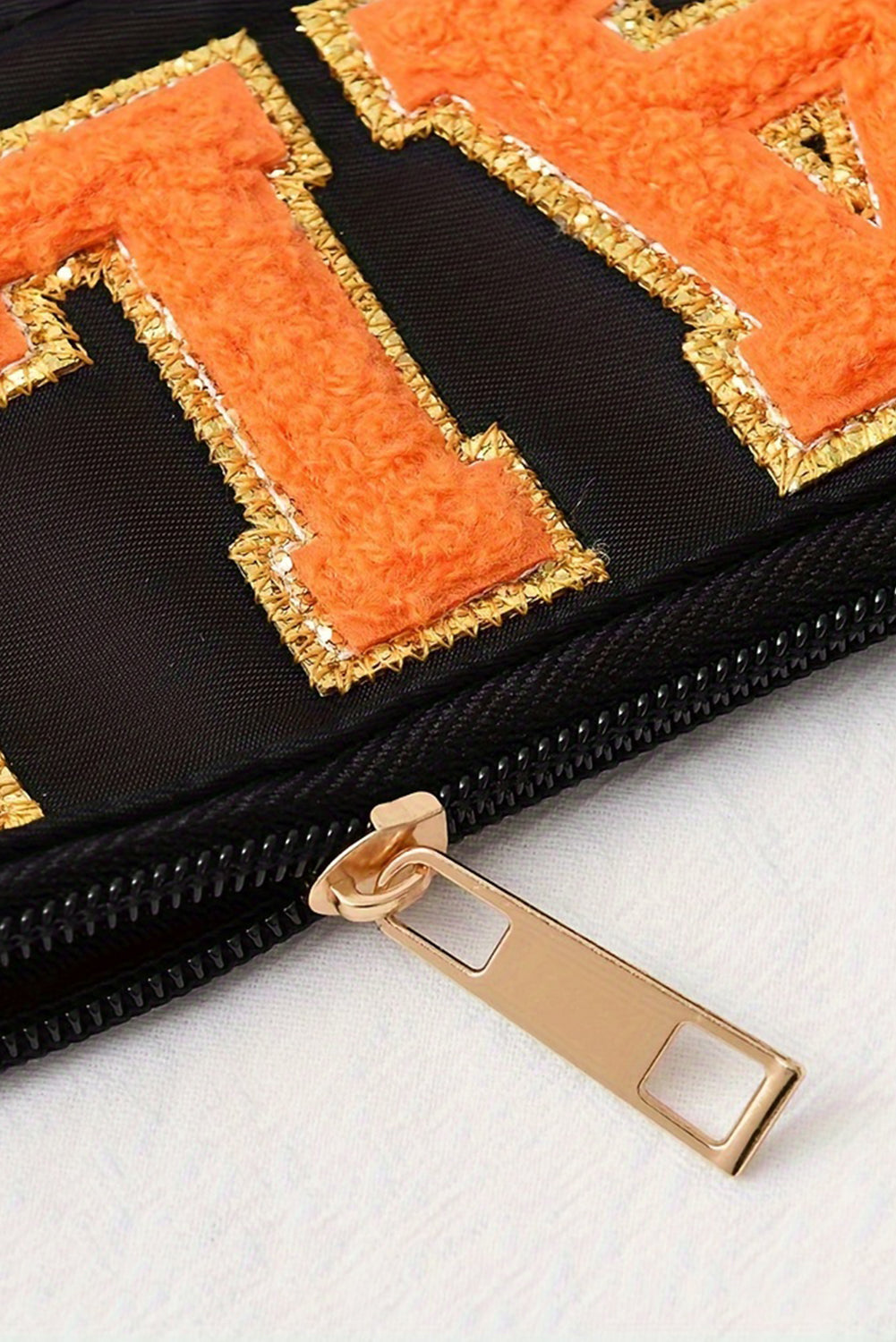 Orange FALL Pumpkin Chenille Detail Clear Zip Pouch