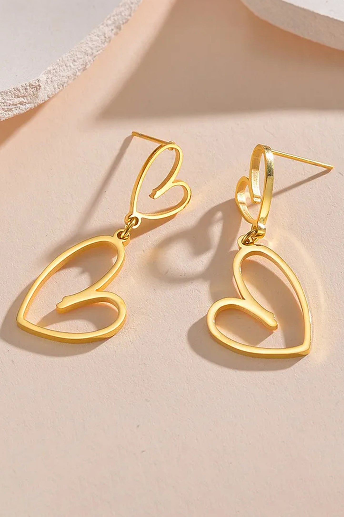 Gold Plated Dual Heart Stud Earrings