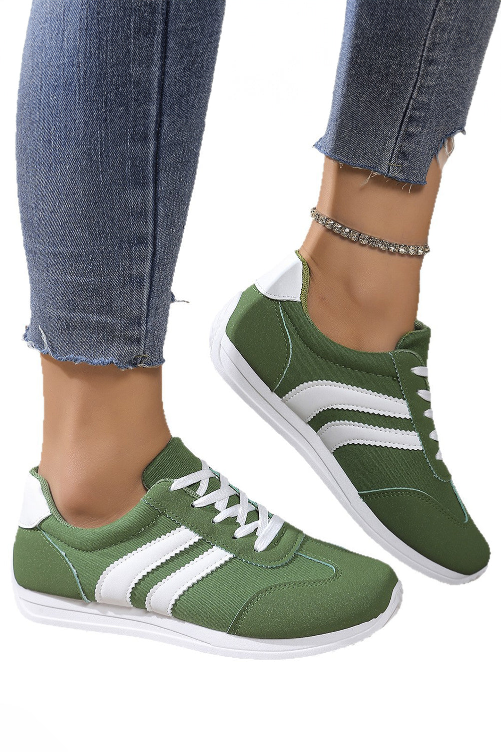 Blackish Green Color Block Patchwork Breathable Lace-up Sneakers