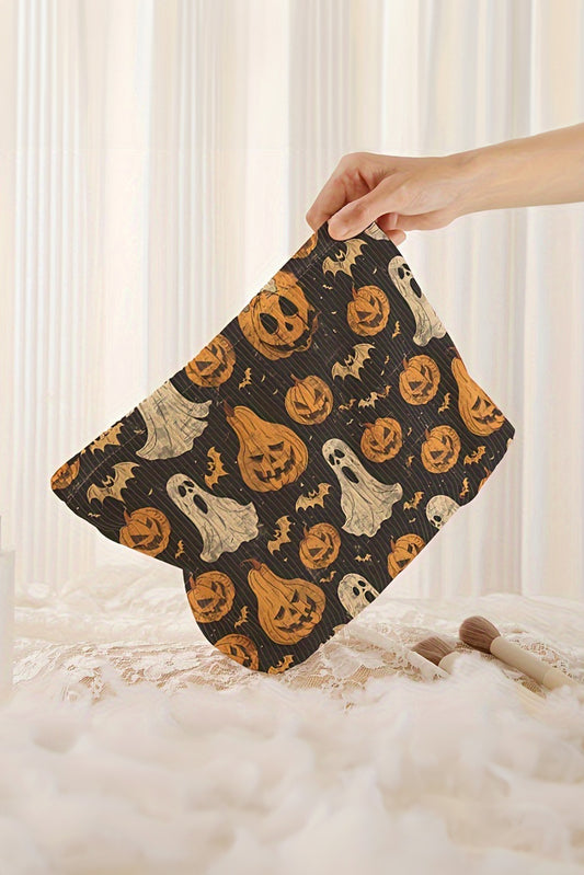 Black Striped Halloween Pumpkin Ghost Printed Makeup Bag
