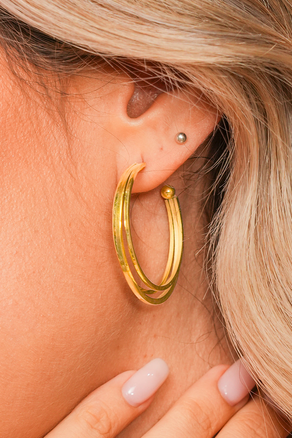Gold Minimalist Plated Alloy Triple Hoop Earrings