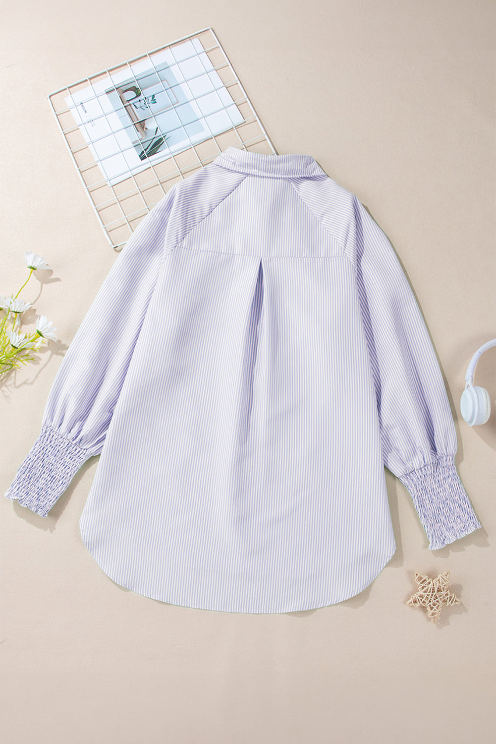 Orchid Petal Striped Shirred Cuff Buttoned Loose Fit Shirt