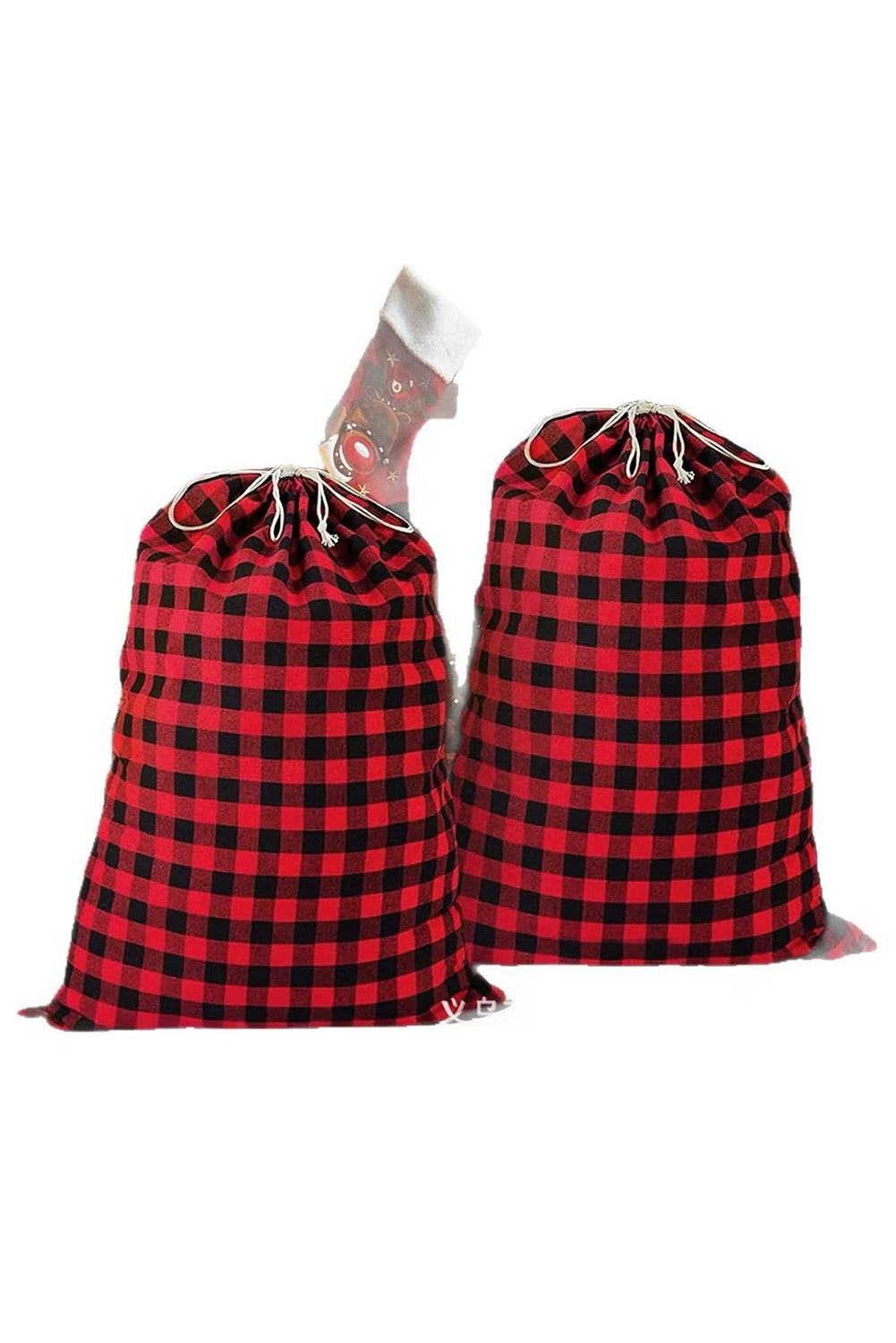 Fiery Red Retro Plaid Reusable Christmas Gift Bag