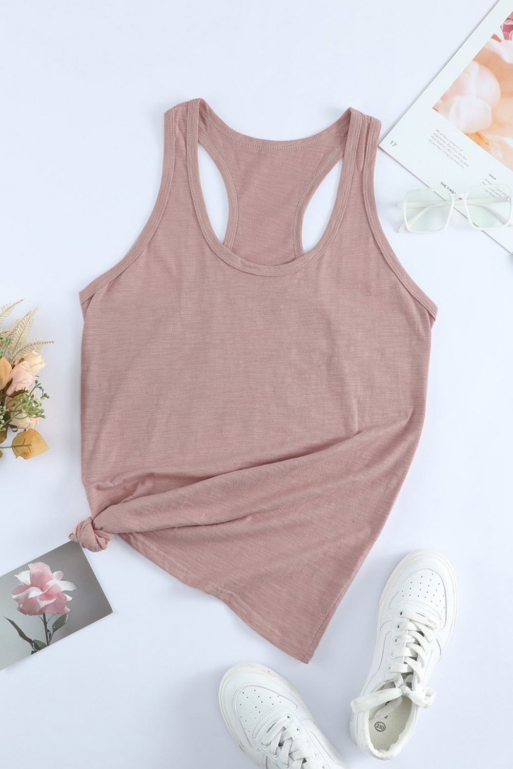 Pink Scoop Neck Basic Solid Tank Top