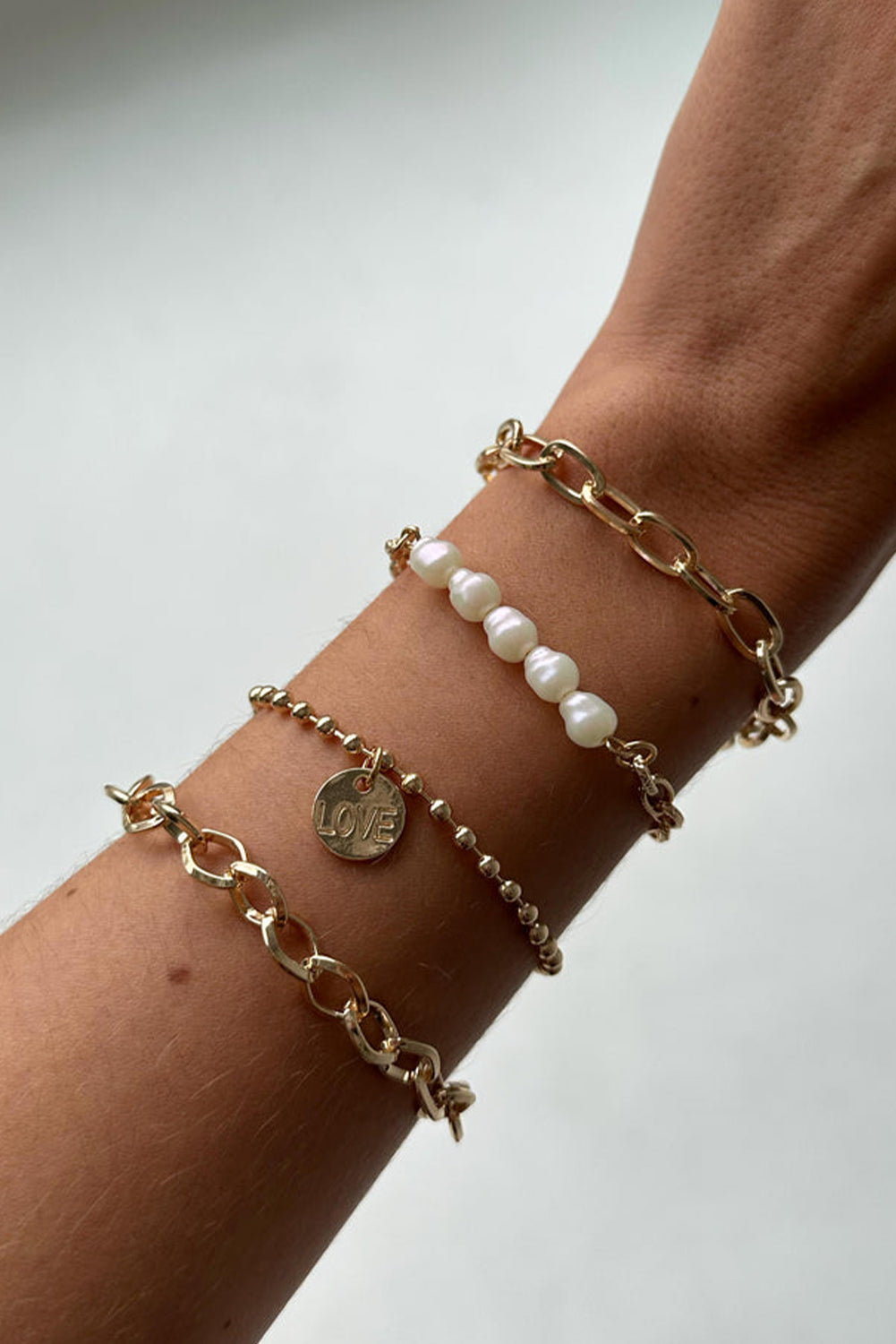 Gold Pearl Plated Alloy Adjustable Chain Bracelet