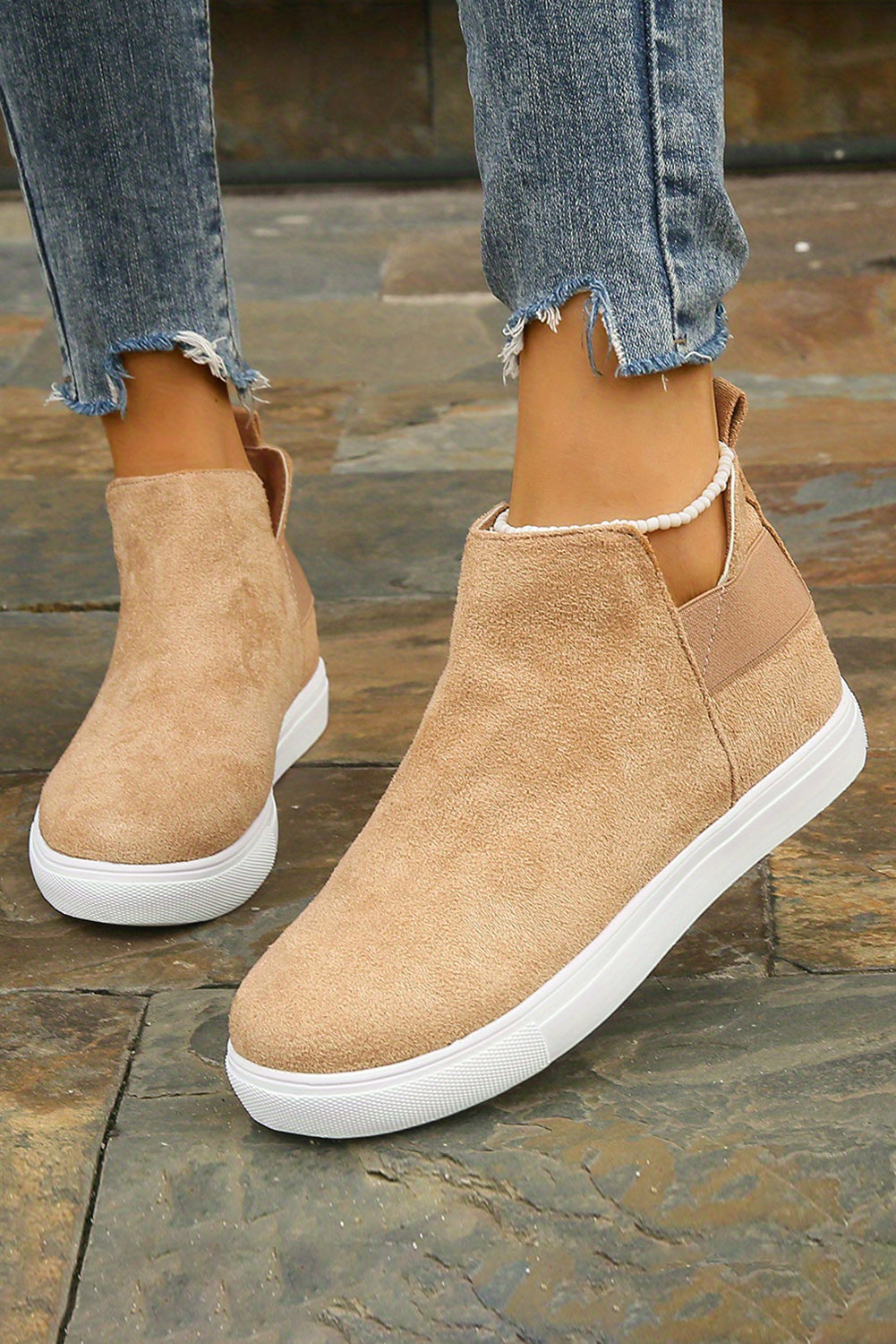 Camel Suede Slip-on Casual Boots