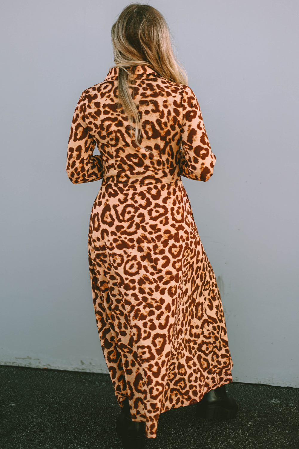 Leopard Button-Up Long Sleeve Maxi Dress