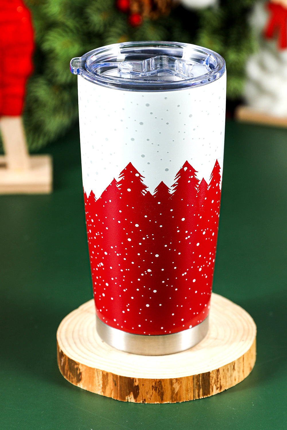 Fiery Red Christmas Tree Elk Print Stainless Steel Tumbler 20 OZ