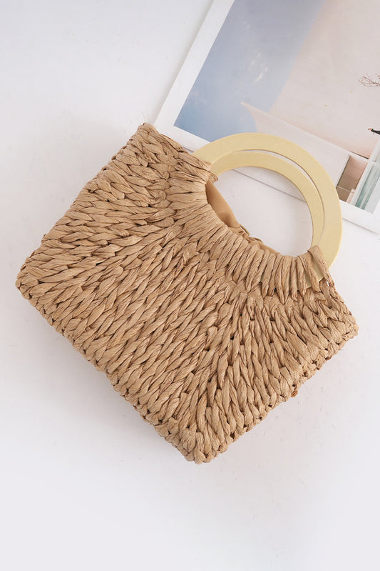 Camel Retro Straw Woven Handle Bag