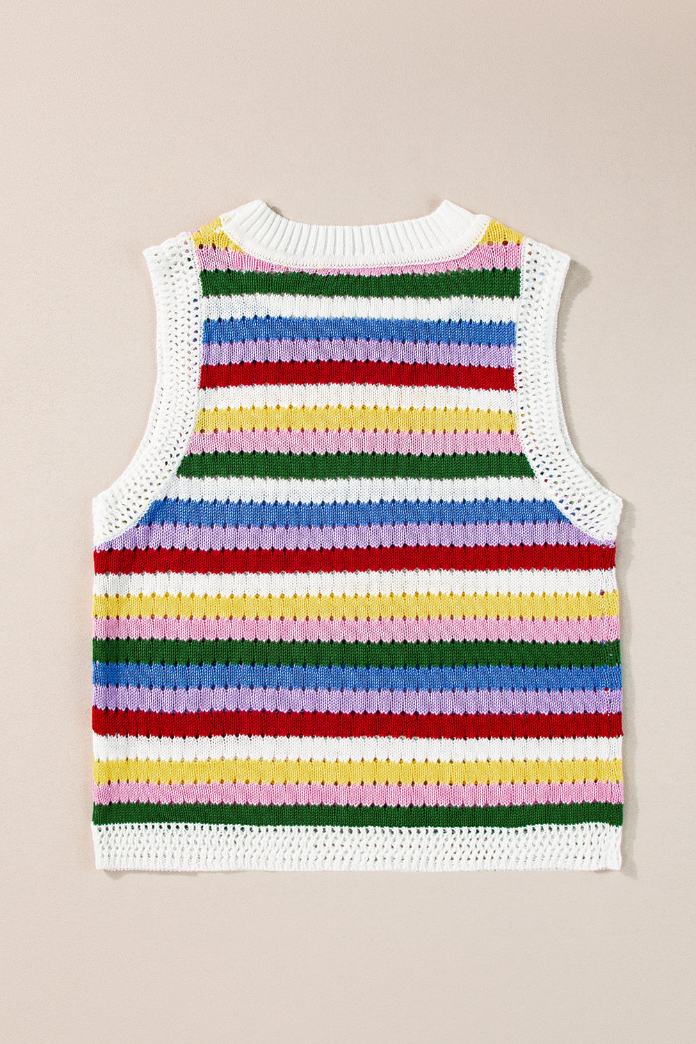 Multicolour Striped Knitted Eyelet Slim Sweater Vest