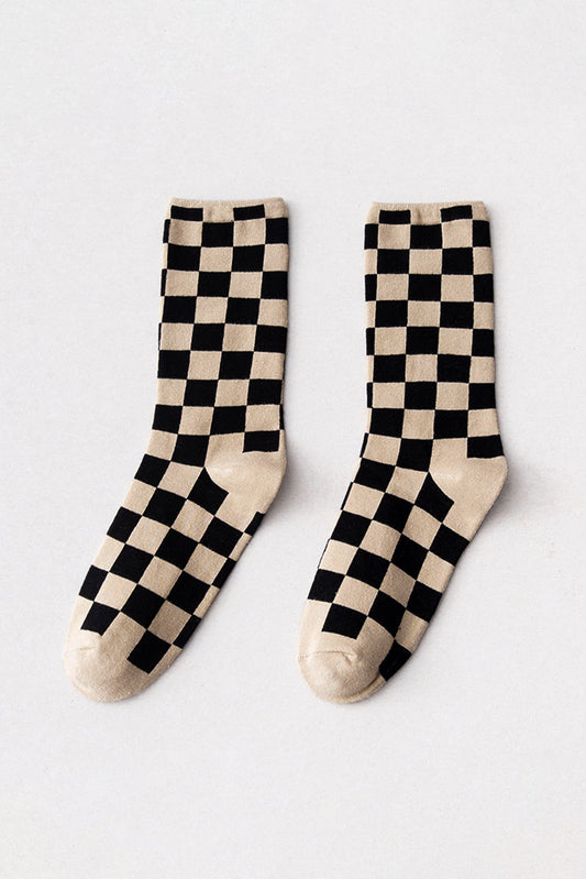 Chestnut Checkerboard Printed Crew Socks