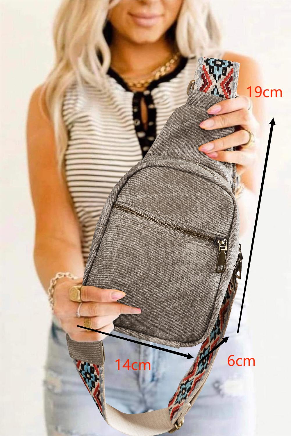 Dark Grey Geometric Print Strap Multi Pocket Sling Bag