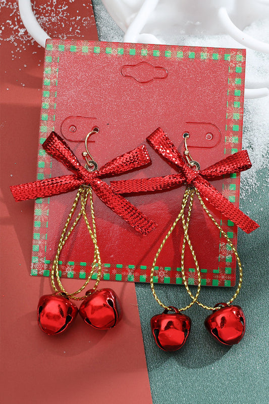 Fiery Red Christmas Style Bow Knot Bells Dangle Earrings