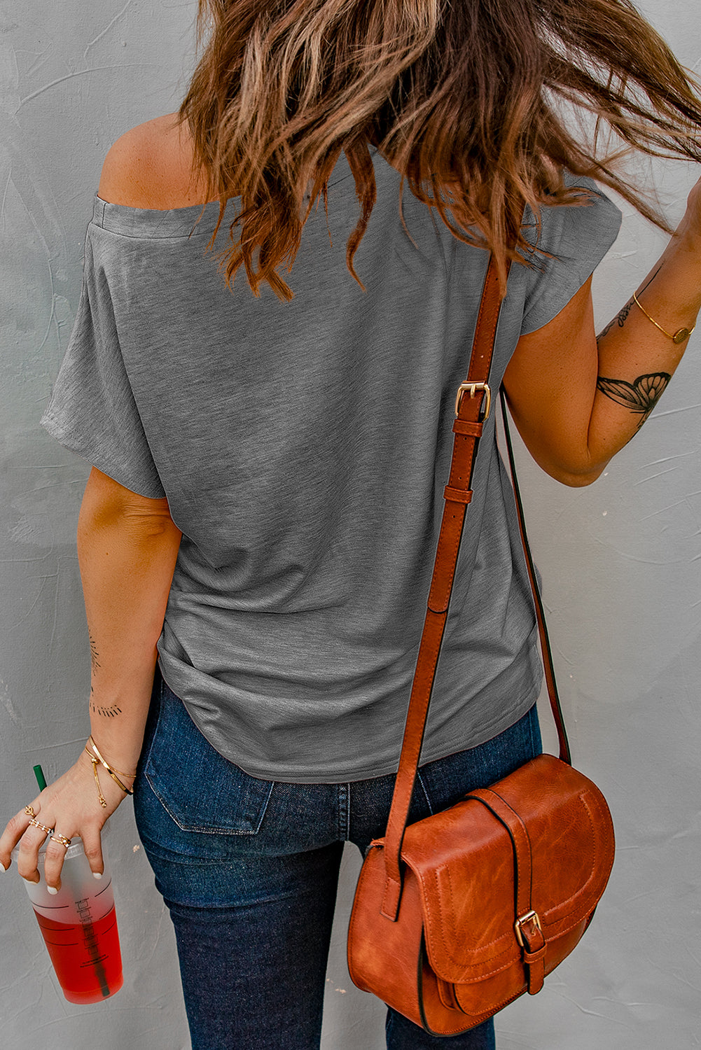 Gray Pocketed Tee with Side Slits