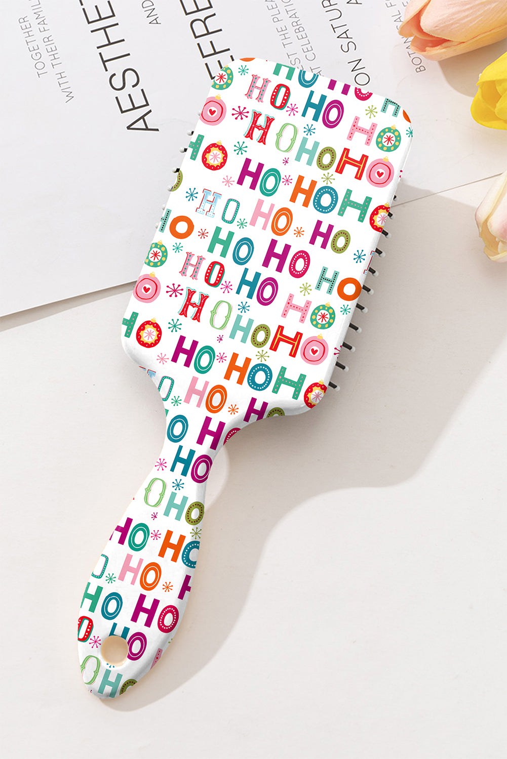 White HO HO HO Bright Christmas Print Air Cushion Comb