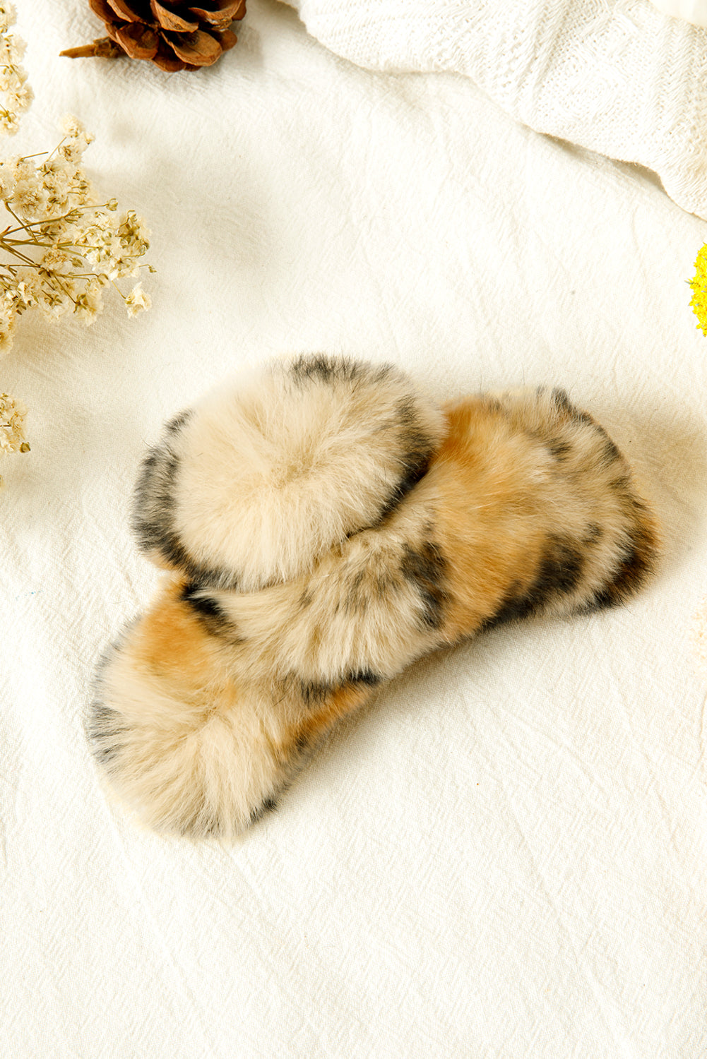 Thai Curry Leopard Fluffy Plush Cony Fur Hair Claw Clip