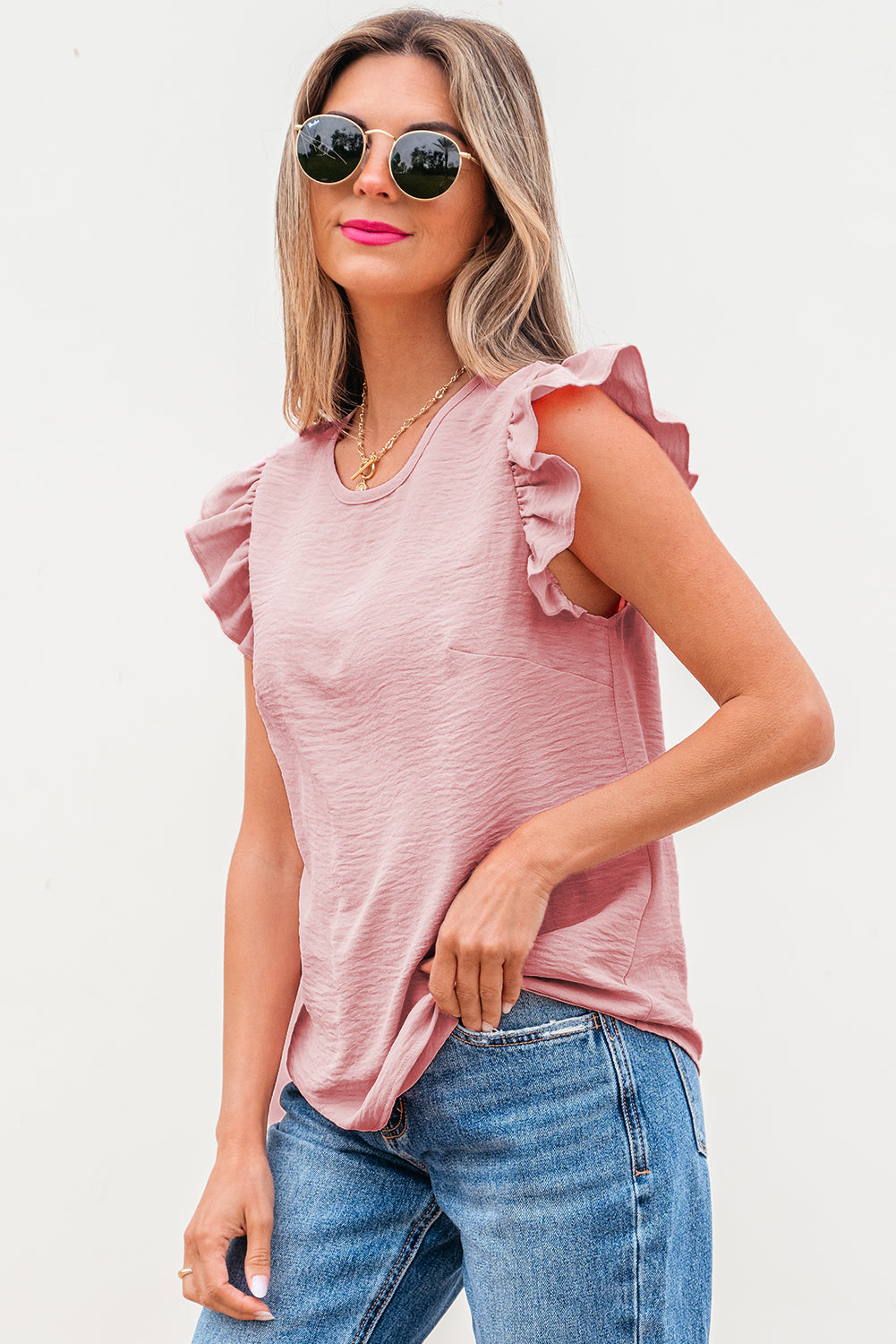 Blossom Bow Knot Decor Open Back Flutter Sleeve Blouse